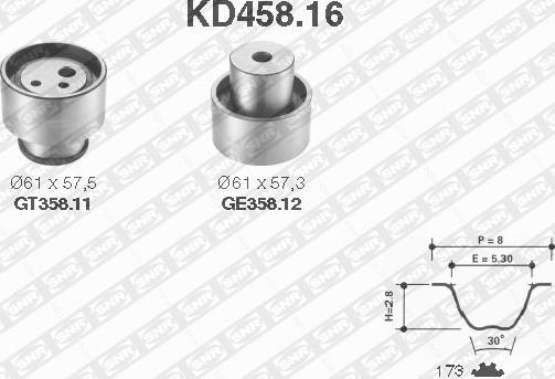 SNR KD458.16 - Комплект ангренажен ремък vvparts.bg