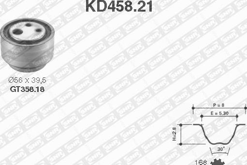 SNR KD458.21 - Комплект ангренажен ремък vvparts.bg