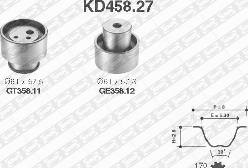 SNR KD458.27 - Комплект ангренажен ремък vvparts.bg