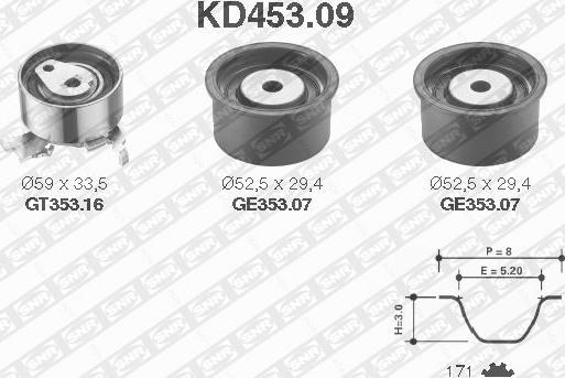 SNR KD453.09 - Комплект ангренажен ремък vvparts.bg