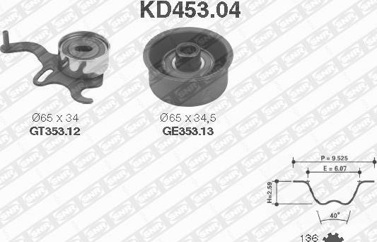 SNR KD453.04 - Комплект ангренажен ремък vvparts.bg