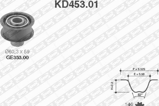 SNR KD453.01 - Комплект ангренажен ремък vvparts.bg