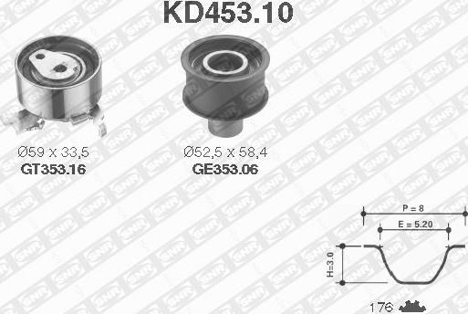 SNR KD453.10 - Комплект ангренажен ремък vvparts.bg