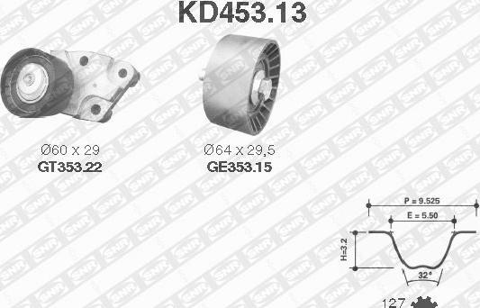 SNR KD453.13 - Комплект ангренажен ремък vvparts.bg