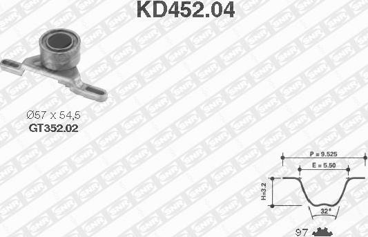 SNR KD452.04 - Комплект ангренажен ремък vvparts.bg