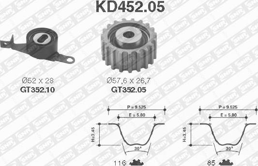 SNR KD452.05 - Комплект ангренажен ремък vvparts.bg