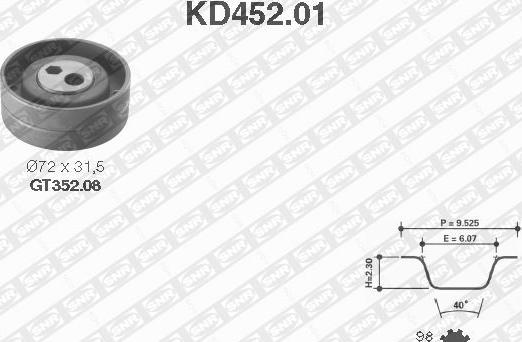 SNR KD452.01 - Комплект ангренажен ремък vvparts.bg