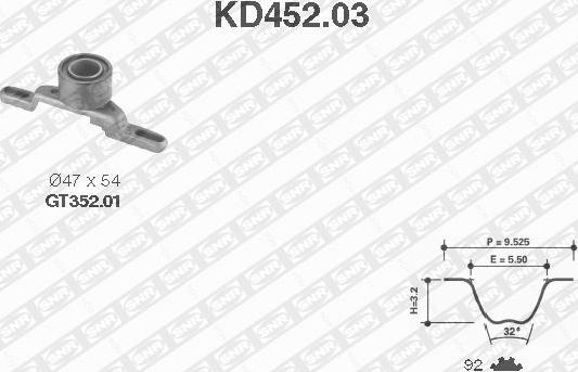 SNR KD452.03 - Комплект ангренажен ремък vvparts.bg