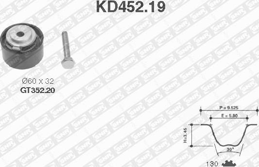 SNR KD452.19 - Комплект ангренажен ремък vvparts.bg