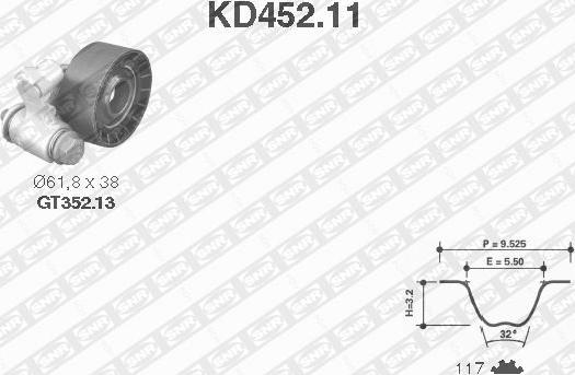SNR KD452.11 - Комплект ангренажен ремък vvparts.bg