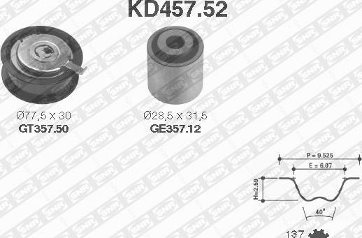 SNR KD457.52 - Комплект ангренажен ремък vvparts.bg