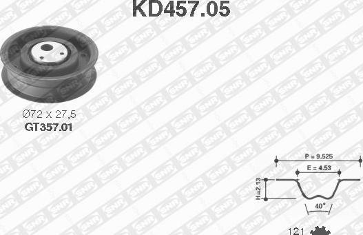 SNR KD457.05 - Комплект ангренажен ремък vvparts.bg