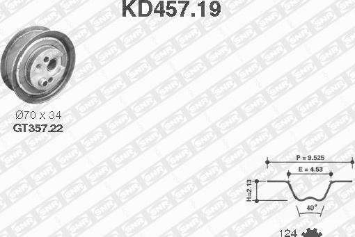 SNR KD457.19 - Комплект ангренажен ремък vvparts.bg