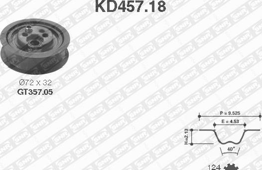 SNR KD457.18 - Комплект ангренажен ремък vvparts.bg