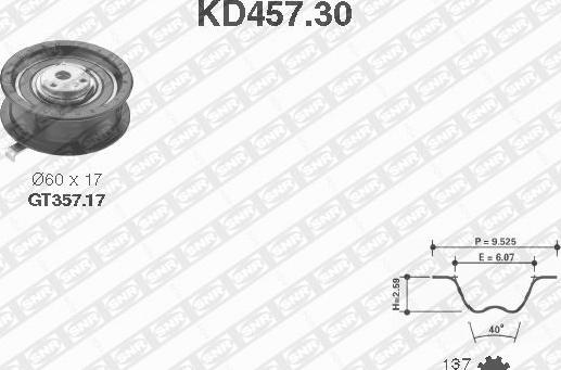 SNR KD457.30 - Комплект ангренажен ремък vvparts.bg