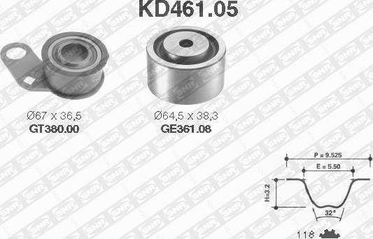 SNR KD461.05 - Комплект ангренажен ремък vvparts.bg