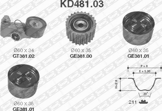 SNR KD481.03 - Комплект ангренажен ремък vvparts.bg