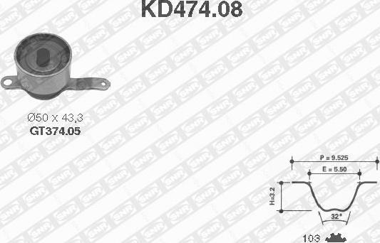 SNR KD474.08 - Комплект ангренажен ремък vvparts.bg