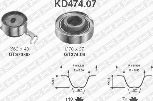 SNR KD474.07 - Комплект ангренажен ремък vvparts.bg