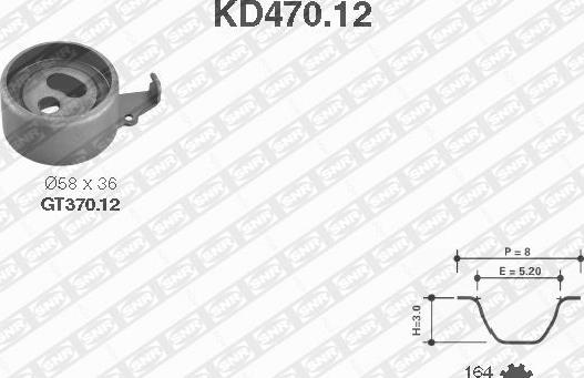 SNR KD470.12 - Комплект ангренажен ремък vvparts.bg