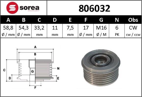 SNRA 806032 - Ремъчна шайба, генератор vvparts.bg