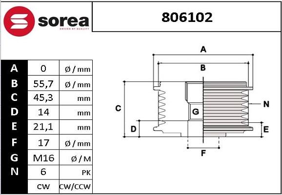 SNRA 806102 - Ремъчна шайба, генератор vvparts.bg