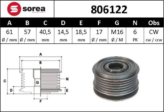 SNRA 806122 - Ремъчна шайба, генератор vvparts.bg