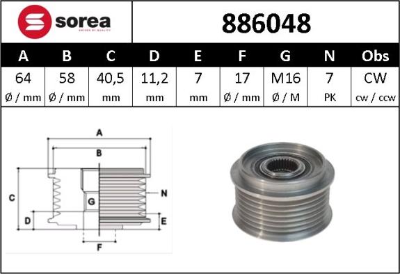 SNRA 886048 - Ремъчна шайба, генератор vvparts.bg