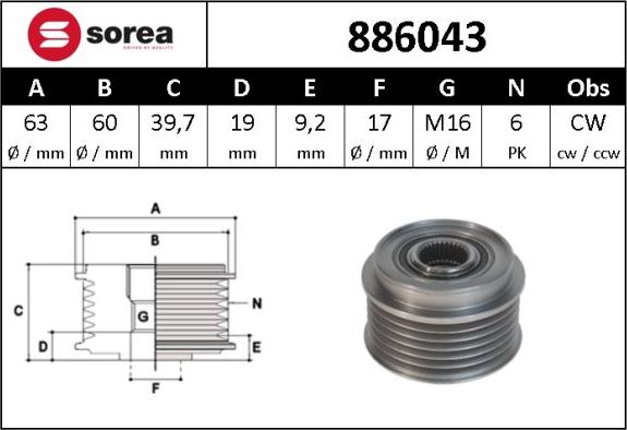 SNRA 886043 - Ремъчна шайба, генератор vvparts.bg