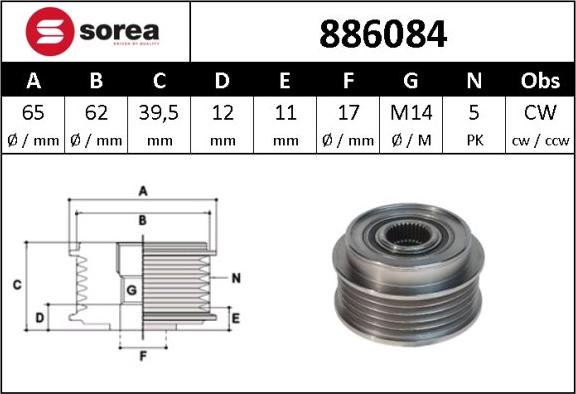 SNRA 886084 - Ремъчна шайба, генератор vvparts.bg