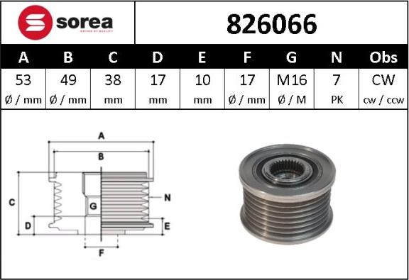 SNRA 826066 - Ремъчна шайба, генератор vvparts.bg