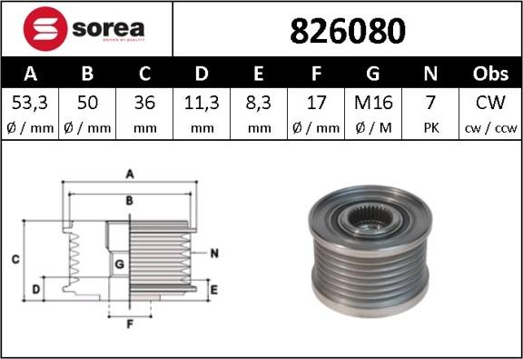 SNRA 826080 - Ремъчна шайба, генератор vvparts.bg