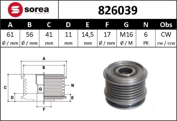 SNRA 826039 - Ремъчна шайба, генератор vvparts.bg