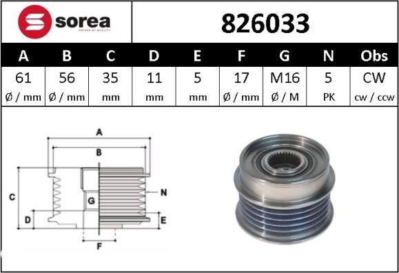 SNRA 826033 - Ремъчна шайба, генератор vvparts.bg