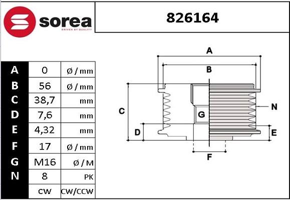 SNRA 826164 - Ремъчна шайба, генератор vvparts.bg
