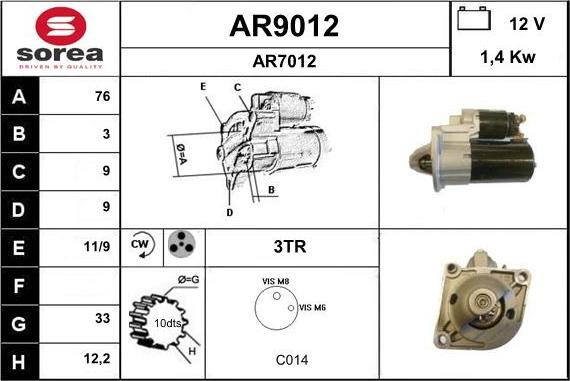 SNRA AR9012 - Стартер vvparts.bg