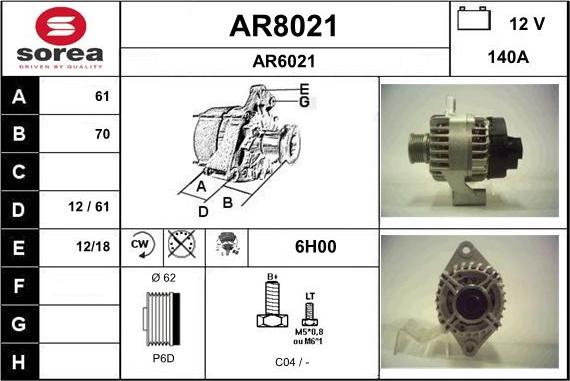 SNRA AR8021 - Генератор vvparts.bg