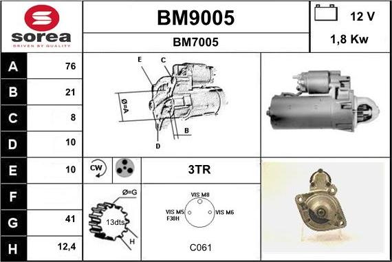 SNRA BM9005 - Стартер vvparts.bg