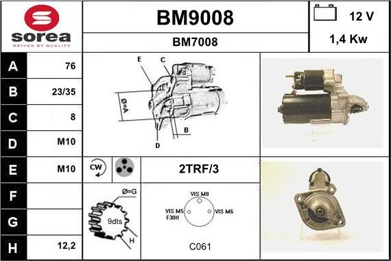 SNRA BM9008 - Стартер vvparts.bg