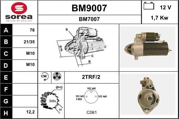 SNRA BM9007 - Стартер vvparts.bg