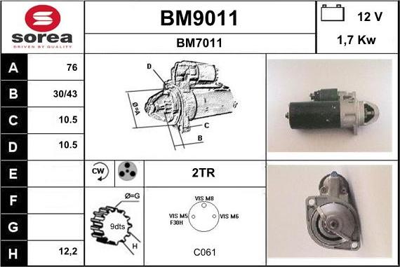 SNRA BM9011 - Стартер vvparts.bg