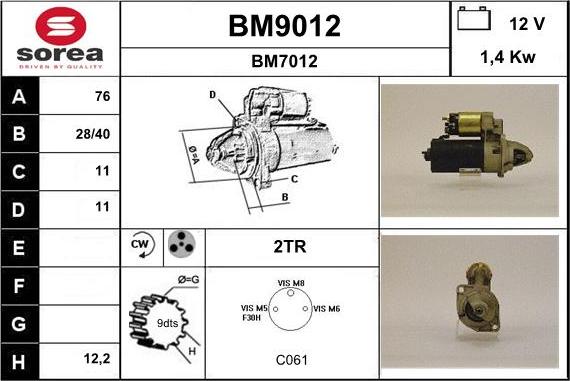SNRA BM9012 - Стартер vvparts.bg