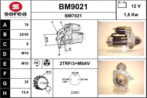 SNRA BM9021 - Стартер vvparts.bg