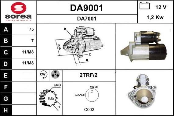 SNRA DA9001 - Стартер vvparts.bg