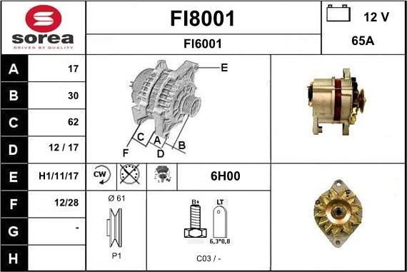 SNRA FI8001 - Генератор vvparts.bg