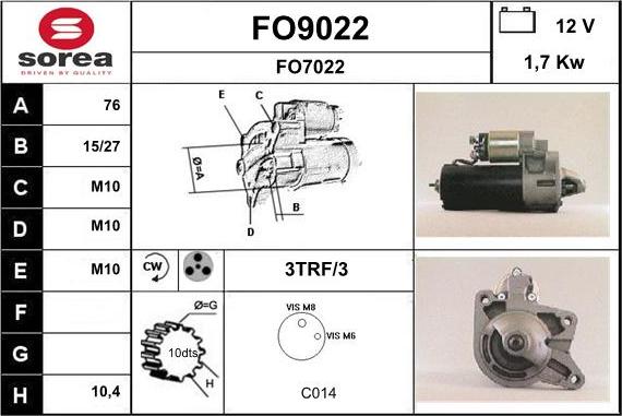 SNRA FO9022 - Стартер vvparts.bg