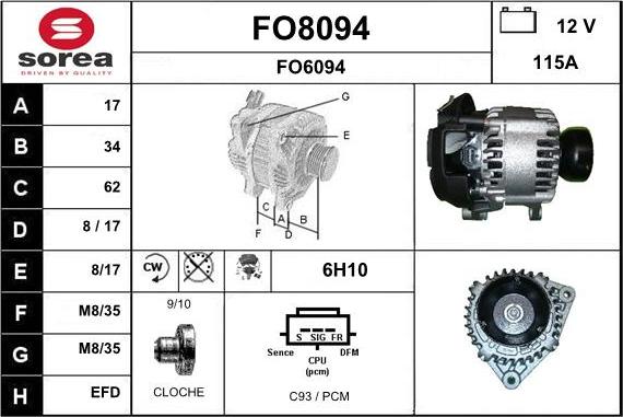 SNRA FO8094 - Генератор vvparts.bg