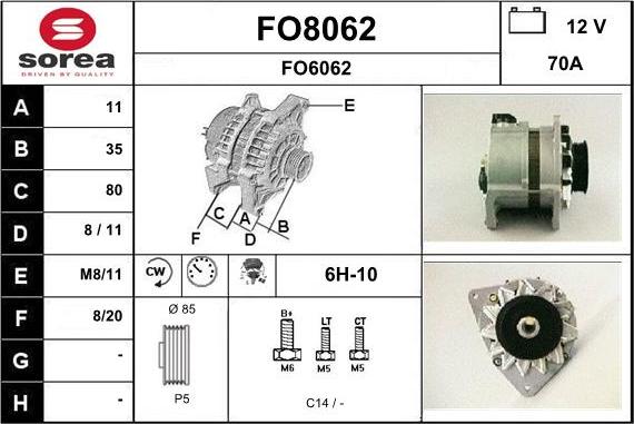 SNRA FO8062 - Генератор vvparts.bg