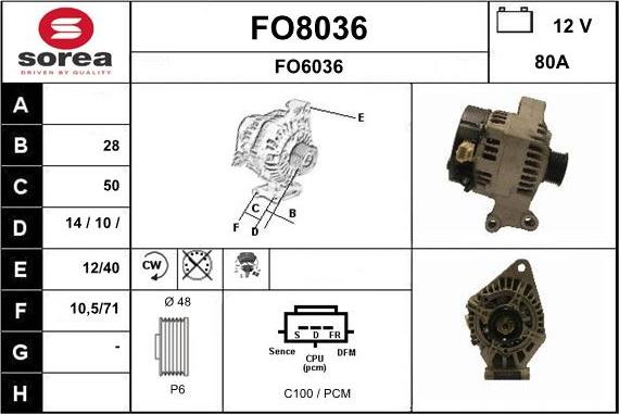 SNRA FO8036 - Генератор vvparts.bg