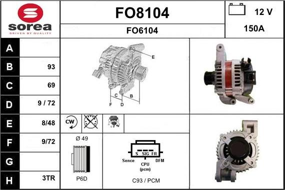 SNRA FO8104 - Генератор vvparts.bg